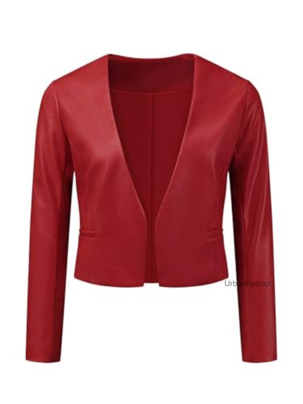 Collarless Open Front Faux Leather Crop Moto Jacket